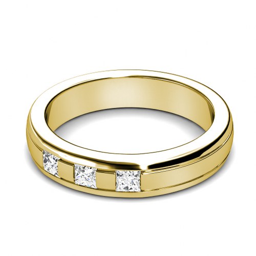 0.40CT Princess Cut Diamonds Mens Wedding Band In 14KT Yellow Gold
